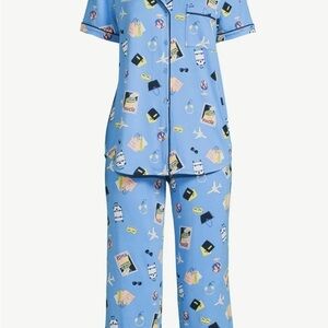 Blue travel print Pajama Set Intimates & Sleepwear